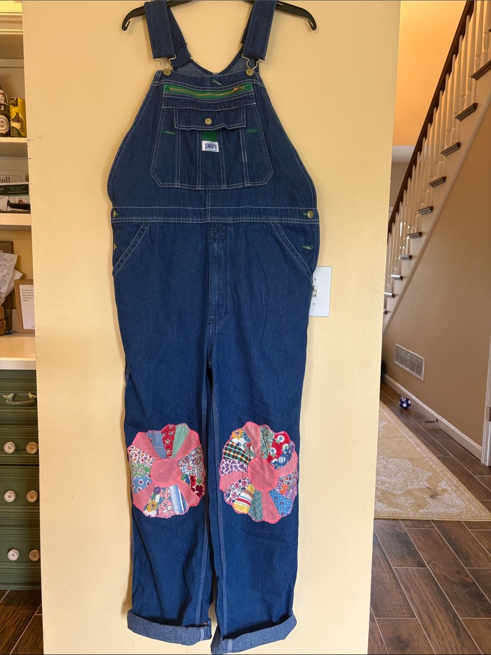 Honeybea Denim Overalls with Colorful Patchwork Knees